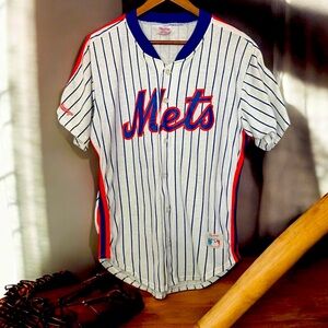 VINTAGE Rawlings NY Mets Jersey Button Front Striped Made USA Men’s Size Medium
